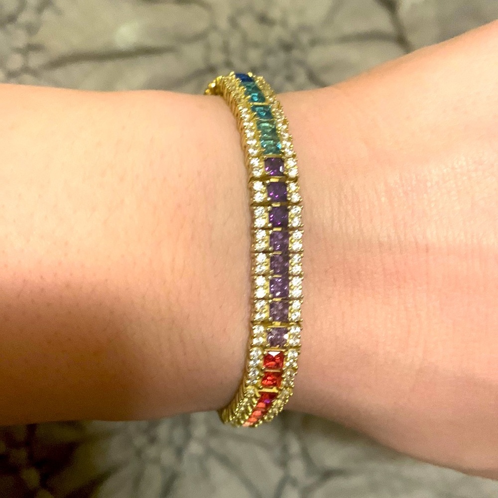 100% AUTHENTIC RAGEN JEWELS RAINBOW OMBRÉ CRYSTAL TENNIS BRACELET 🌈💎💖💫